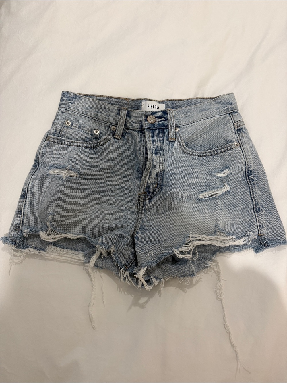 pistola faded blue distressed denim cutoff shorts